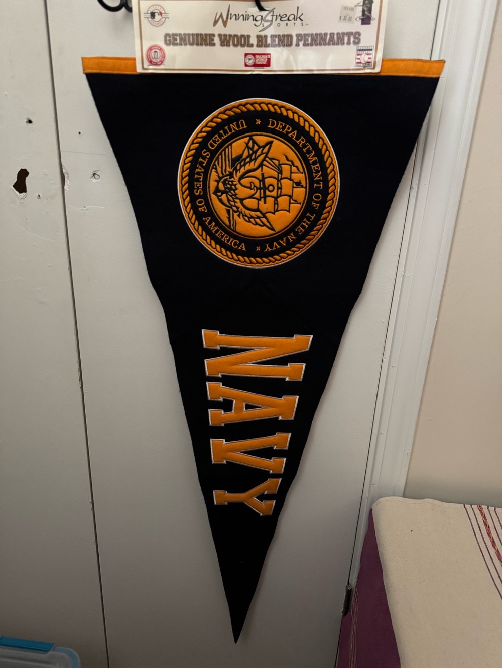 Vintage-Style Navy Pennant with Gold 'NAVY' Lettering